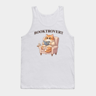 BOOKTROVERT Cute Cat with Tea, Cozy Sweater, and Book Tank Top