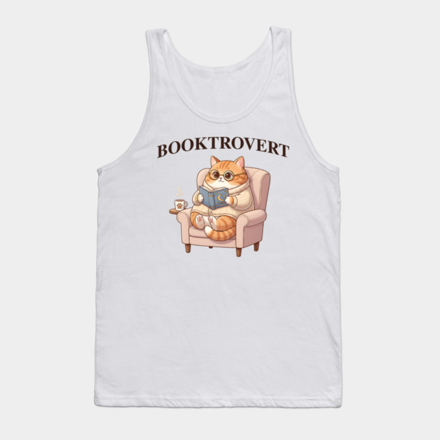 BOOKTROVERT Cute Cat with Tea, Cozy Sweater, and Book Tank Top by Luxinda