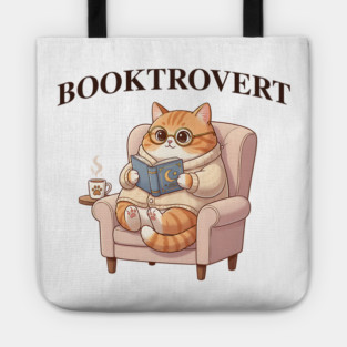BOOKTROVERT Cute Cat with Tea, Cozy Sweater, and Book Tote