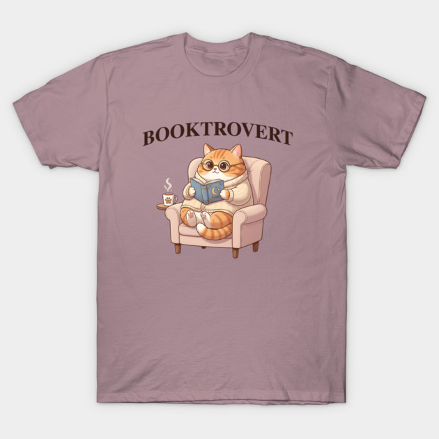 BOOKTROVERT Cute Cat with Tea, Cozy Sweater, and Book T-Shirt by Luxinda