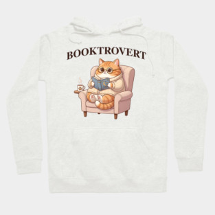 BOOKTROVERT Cute Cat with Tea, Cozy Sweater, and Book Hoodie