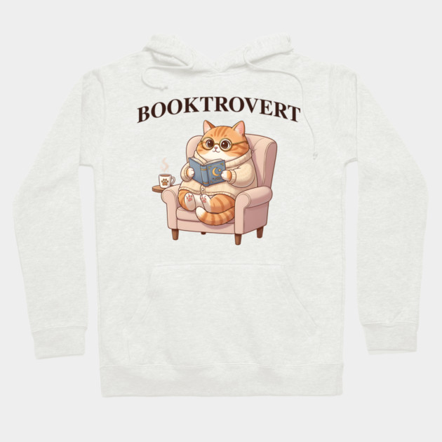 BOOKTROVERT Cute Cat with Tea, Cozy Sweater, and Book Hoodie by Luxinda