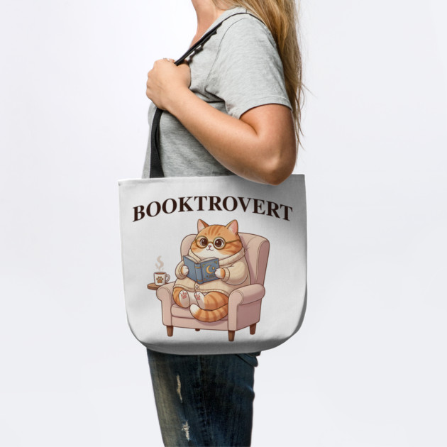 BOOKTROVERT Cute Cat with Tea, Cozy Sweater, and Book by Luxinda