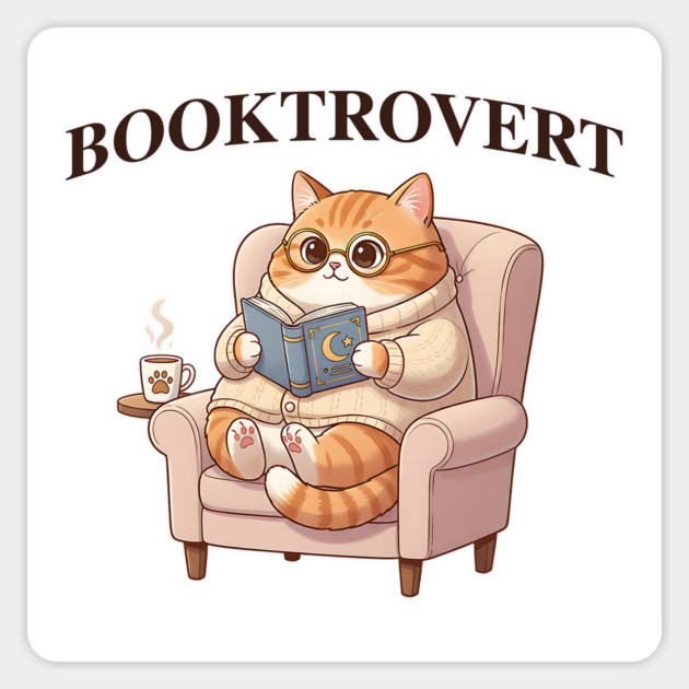 BOOKTROVERT Cute Cat with Tea, Cozy Sweater, and Book Magnet by Luxinda