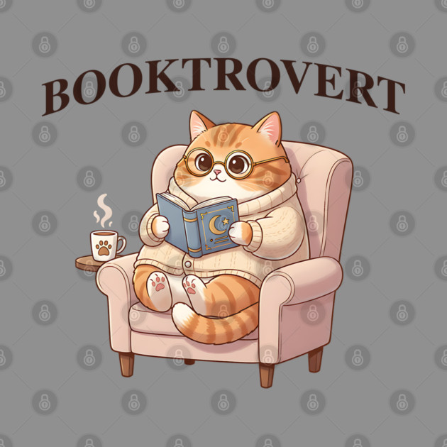 BOOKTROVERT Cute Cat with Tea, Cozy Sweater, and Book by Luxinda