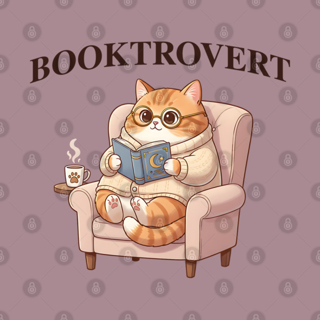 BOOKTROVERT Cute Cat with Tea, Cozy Sweater, and Book by Luxinda