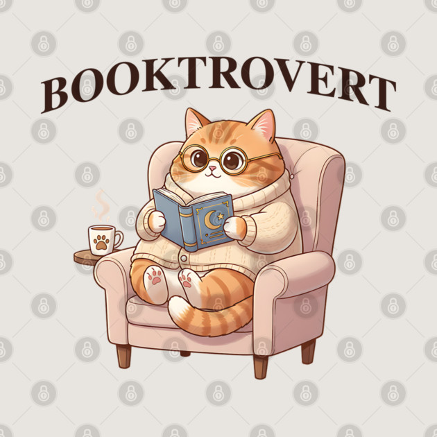BOOKTROVERT Cute Cat with Tea, Cozy Sweater, and Book by Luxinda