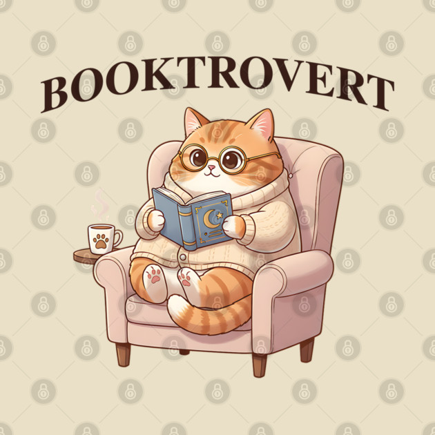 BOOKTROVERT Cute Cat with Tea, Cozy Sweater, and Book by Luxinda