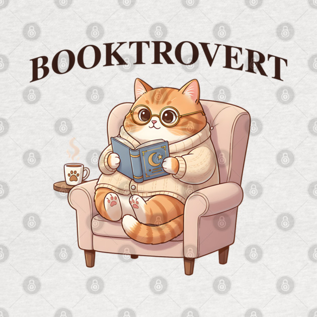 BOOKTROVERT Cute Cat with Tea, Cozy Sweater, and Book by Luxinda