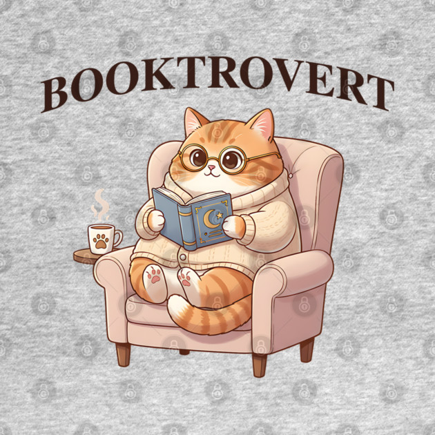 BOOKTROVERT Cute Cat with Tea, Cozy Sweater, and Book by Luxinda