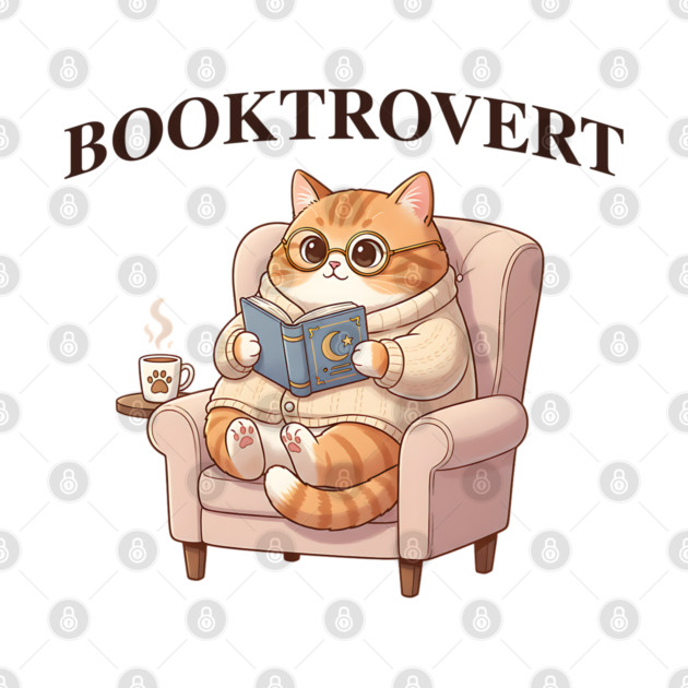 BOOKTROVERT Cute Cat with Tea, Cozy Sweater, and Book by Luxinda