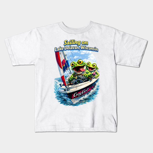 Sailing on Delavan Lake Kids T-Shirt by CrazyGirl