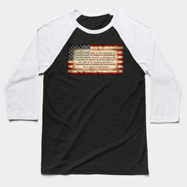 1st Amendment USA Flag Baseball T-Shirt by UrbanLifeApparel