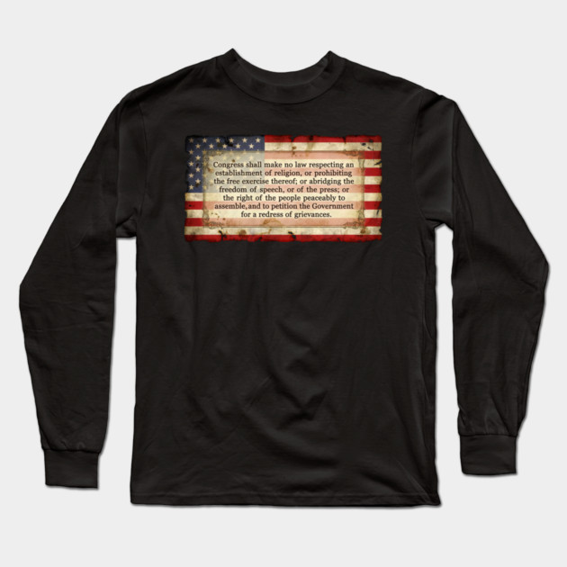1st Amendment USA Flag Long Sleeve T-Shirt by UrbanLifeApparel