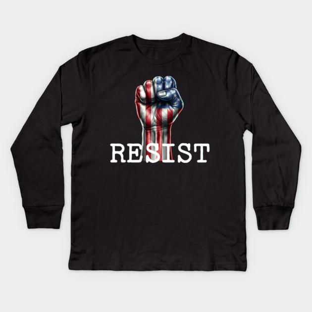 Resist USA Protest Fist Kids Long Sleeve T-Shirt by UrbanLifeApparel
