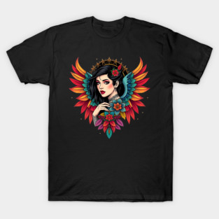 Neo-Traditional Winged Woman Floral Tattoo T-Shirt