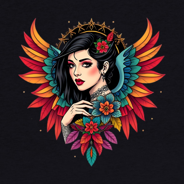 Neo-Traditional Winged Woman Floral Tattoo by animegirlnft