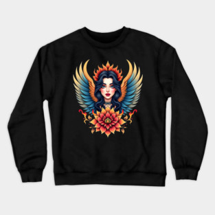 Traditional Winged Woman Tattoo Art Crewneck Sweatshirt