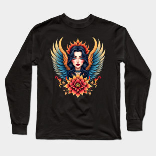 Traditional Winged Woman Tattoo Art Long Sleeve T-Shirt