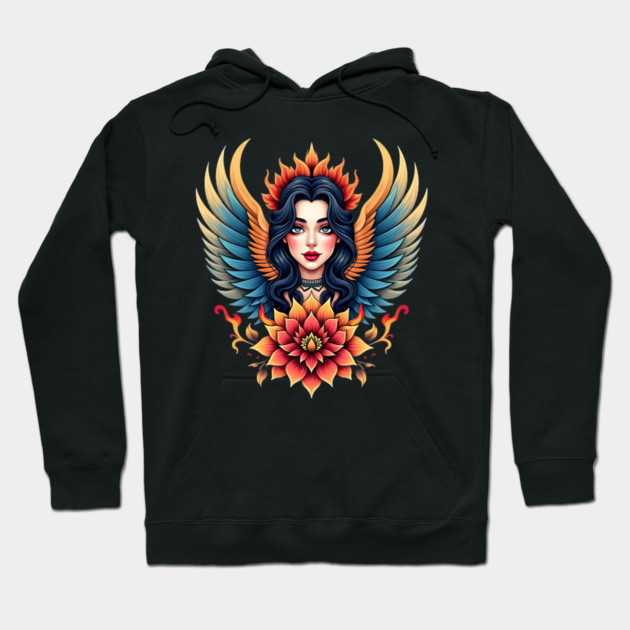 Traditional Winged Woman Tattoo Art Hoodie by animegirlnft