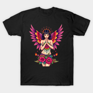 Vibrant Floral Fairy Tattoo Design T-Shirt