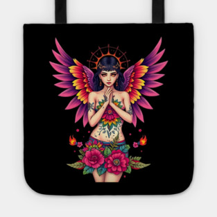 Vibrant Floral Fairy Tattoo Design Tote