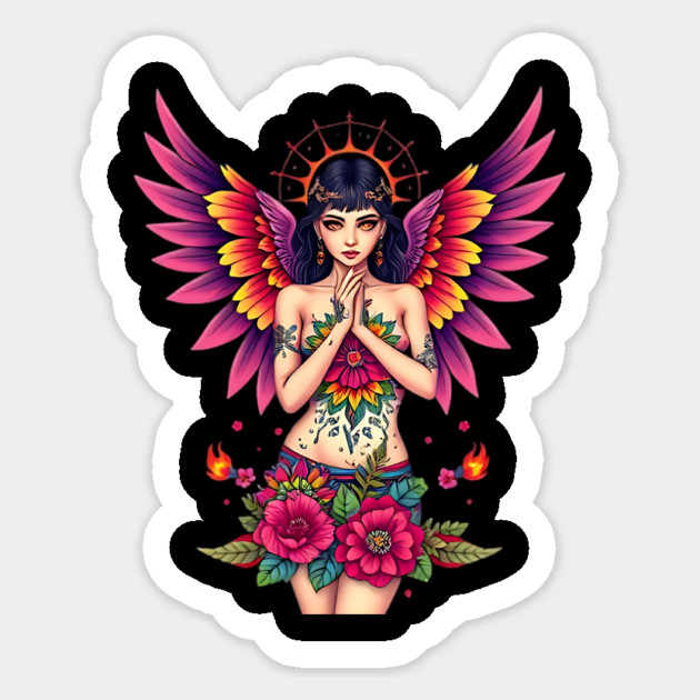 Vibrant Floral Fairy Tattoo Design Sticker by animegirlnft