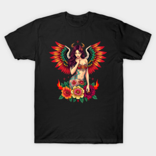 Fallen Angel Girl Tattoo Design T-Shirt