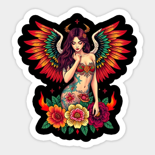 Fallen Angel Girl Tattoo Design Sticker by animegirlnft