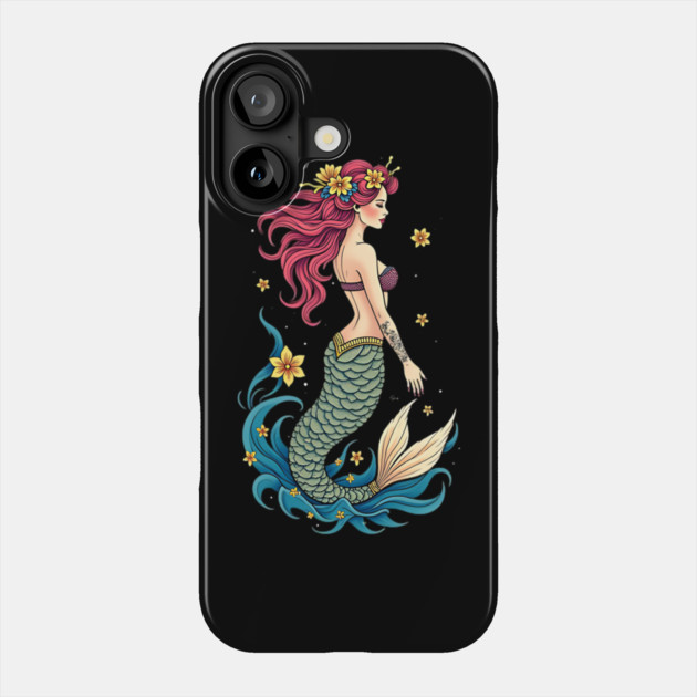 Neo Traditional Mermaid Tattoo Design Phone Case by animegirlnft