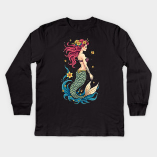 Neo Traditional Mermaid Tattoo Design Kids Long Sleeve T-Shirt