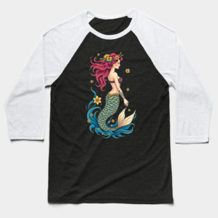 Neo Traditional Mermaid Tattoo Design Baseball T-Shirt