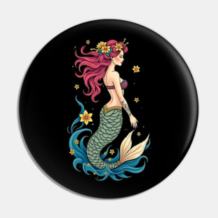 Neo Traditional Mermaid Tattoo Design Pin