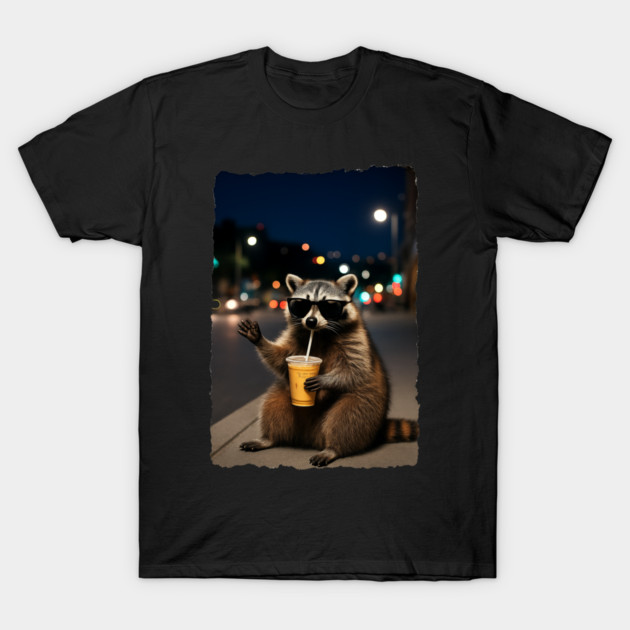 Raccoon Drinking Iced Coffee T-Shirt