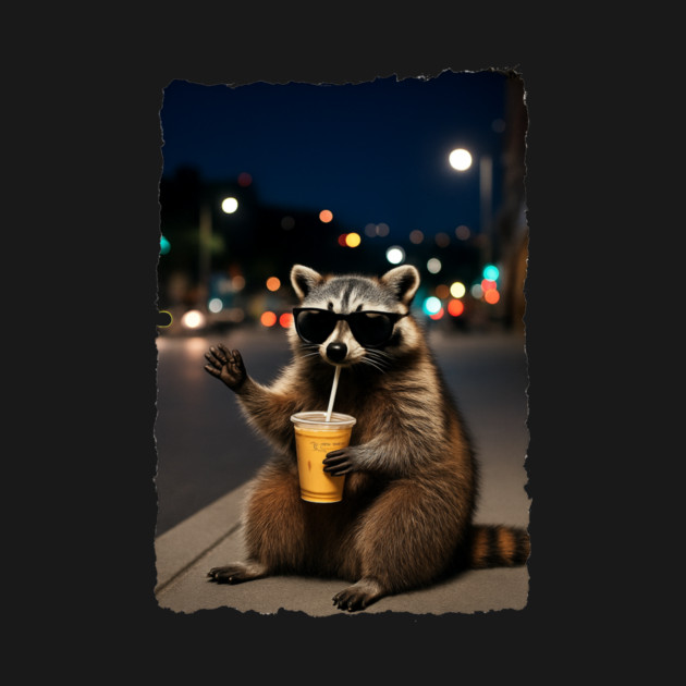 Raccoon Drinking Iced Coffee T-Shirt