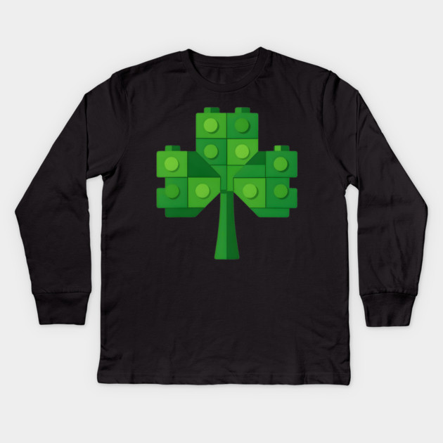 Building Blocks Shamrock St Patricks Day Kids Long Sleeve T-Shirt by The WYLD Tribe