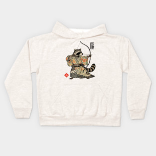 Raccoon Samauri Archery Japanese art aesthetic Kids Hoodie