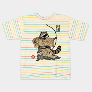 Raccoon Samauri Archery Japanese art aesthetic Kids T-Shirt