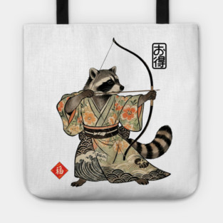 Raccoon Samauri Archery Japanese art aesthetic Tote