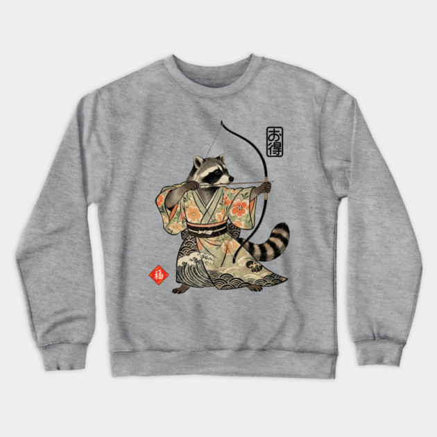 Raccoon Samauri Archery Japanese art aesthetic Crewneck Sweatshirt by Luxinda