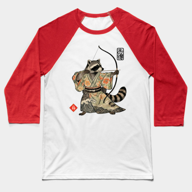 Raccoon Samauri Archery Japanese art aesthetic Baseball T-Shirt by Luxinda