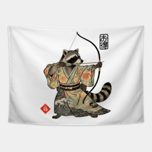 Raccoon Samauri Archery Japanese art aesthetic Tapestry