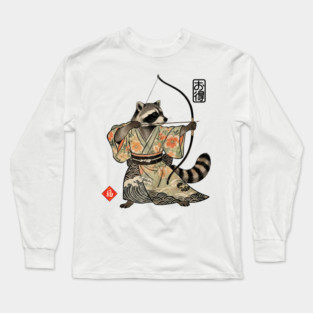 Raccoon Samauri Archery Japanese art aesthetic Long Sleeve T-Shirt