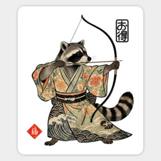 Raccoon Samauri Archery Japanese art aesthetic Magnet