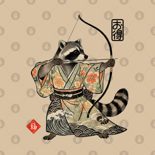 Raccoon Samauri Archery Japanese art aesthetic by Luxinda