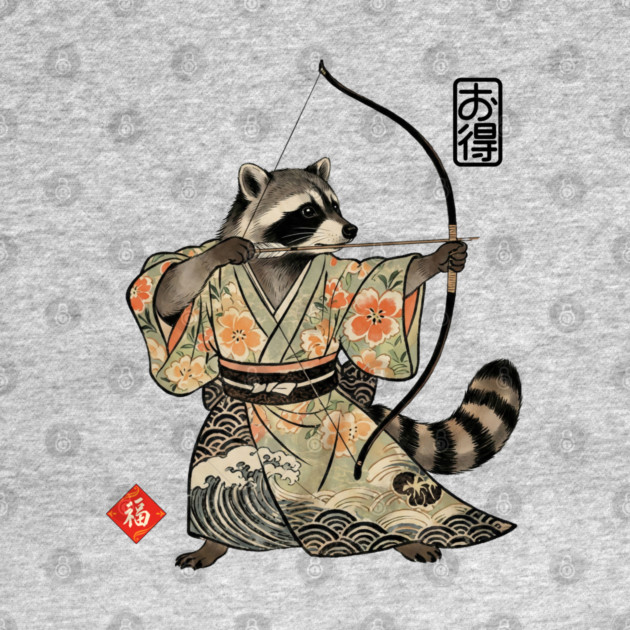 Raccoon Samauri Archery Japanese art aesthetic by Luxinda
