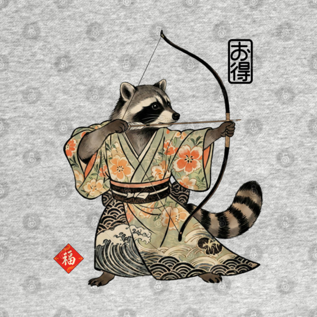 Raccoon Samauri Archery Japanese art aesthetic by Luxinda