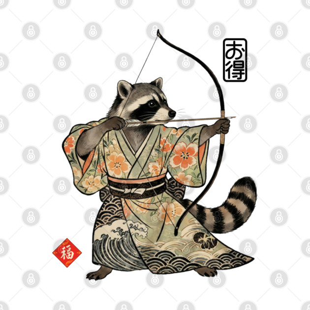 Raccoon Samauri Archery Japanese art aesthetic by Luxinda
