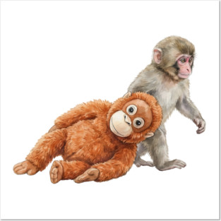 Baby Monkey Carrying Orangutan Primate Wildlife Animal Posters and Art