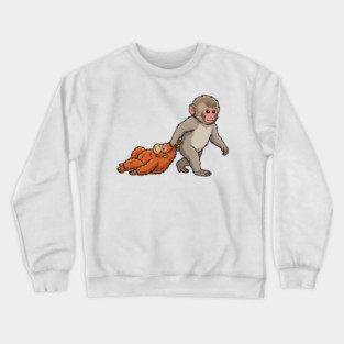 Monkey Pulling Orangutan Primate Animal Lover Crewneck Sweatshirt